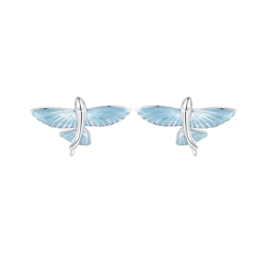 Stud Earrings Flying Fish White Blue Gradient S925 Silver