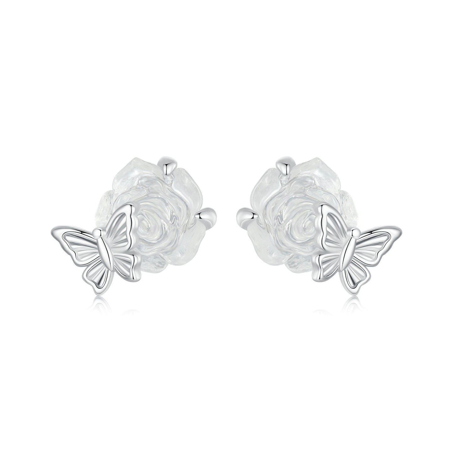 Stud Earrings Rose Resin S925 Silver