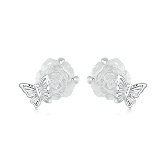 Stud Earrings Rose Resin S925 Silver