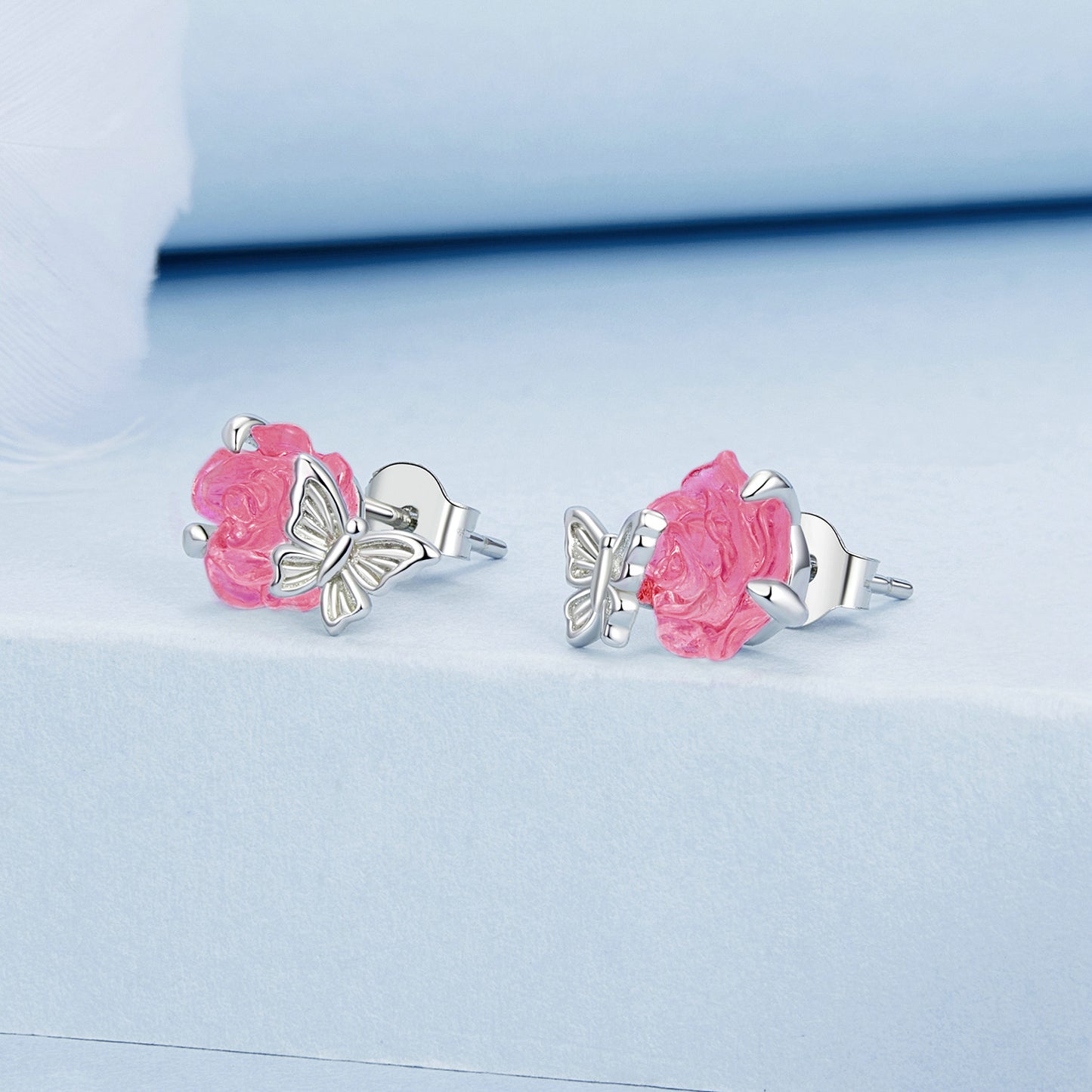 Stud Earrings Rose Resin S925 Silver