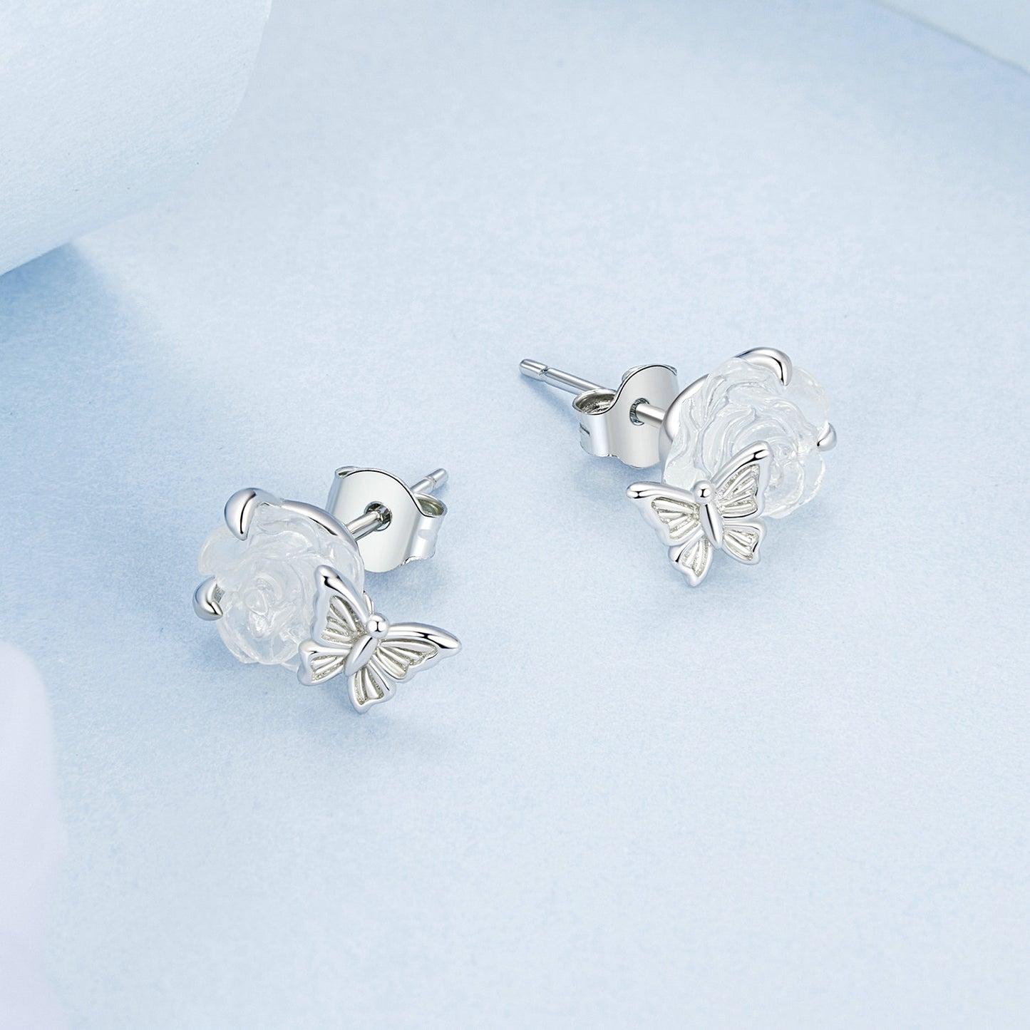 Stud Earrings Rose Resin S925 Silver