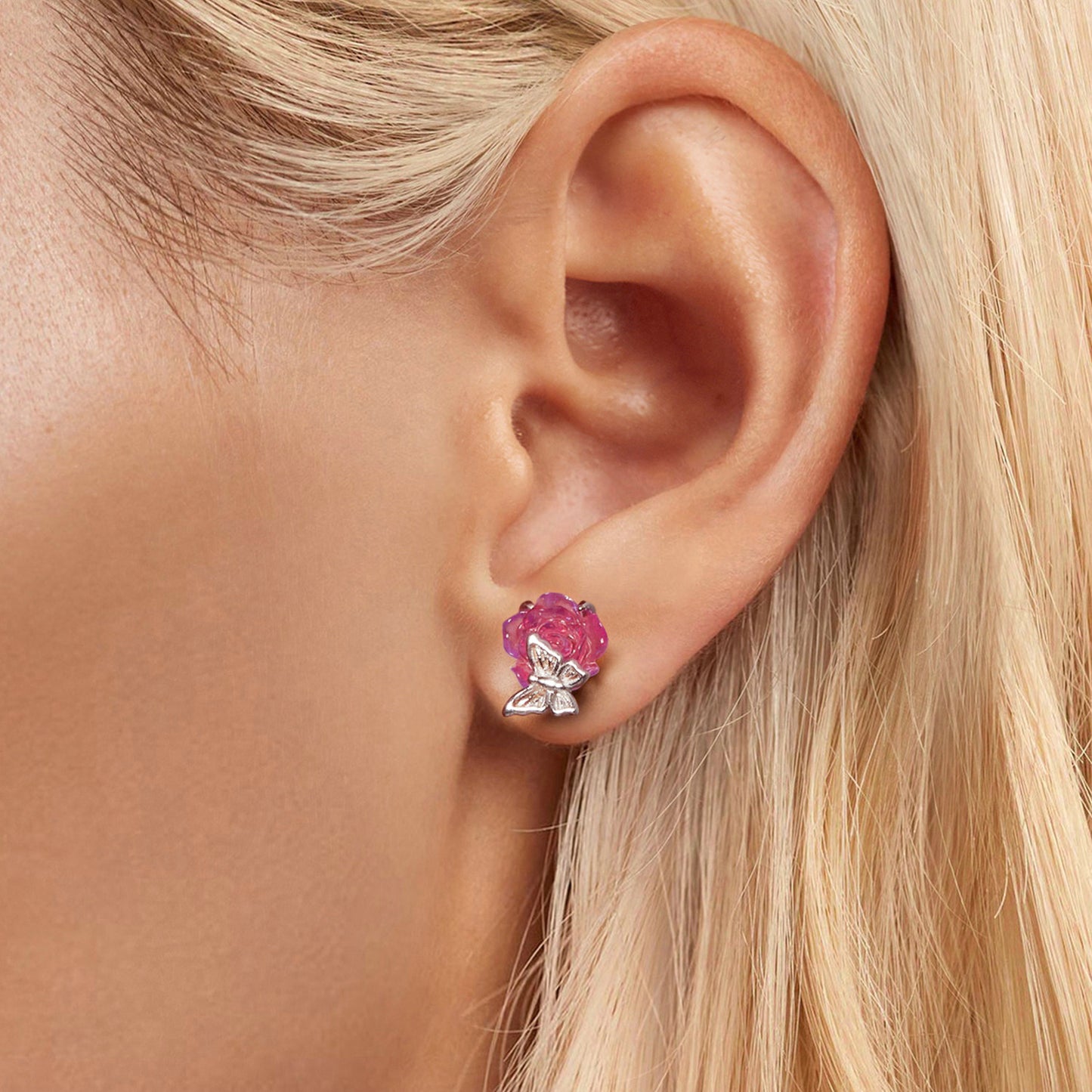 Stud Earrings Rose Resin S925 Silver