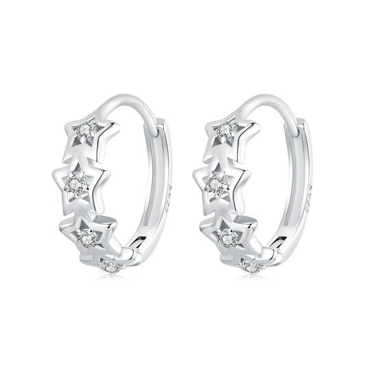 Hoop Huggie Earrings Shining Stars S925 CZ Stones