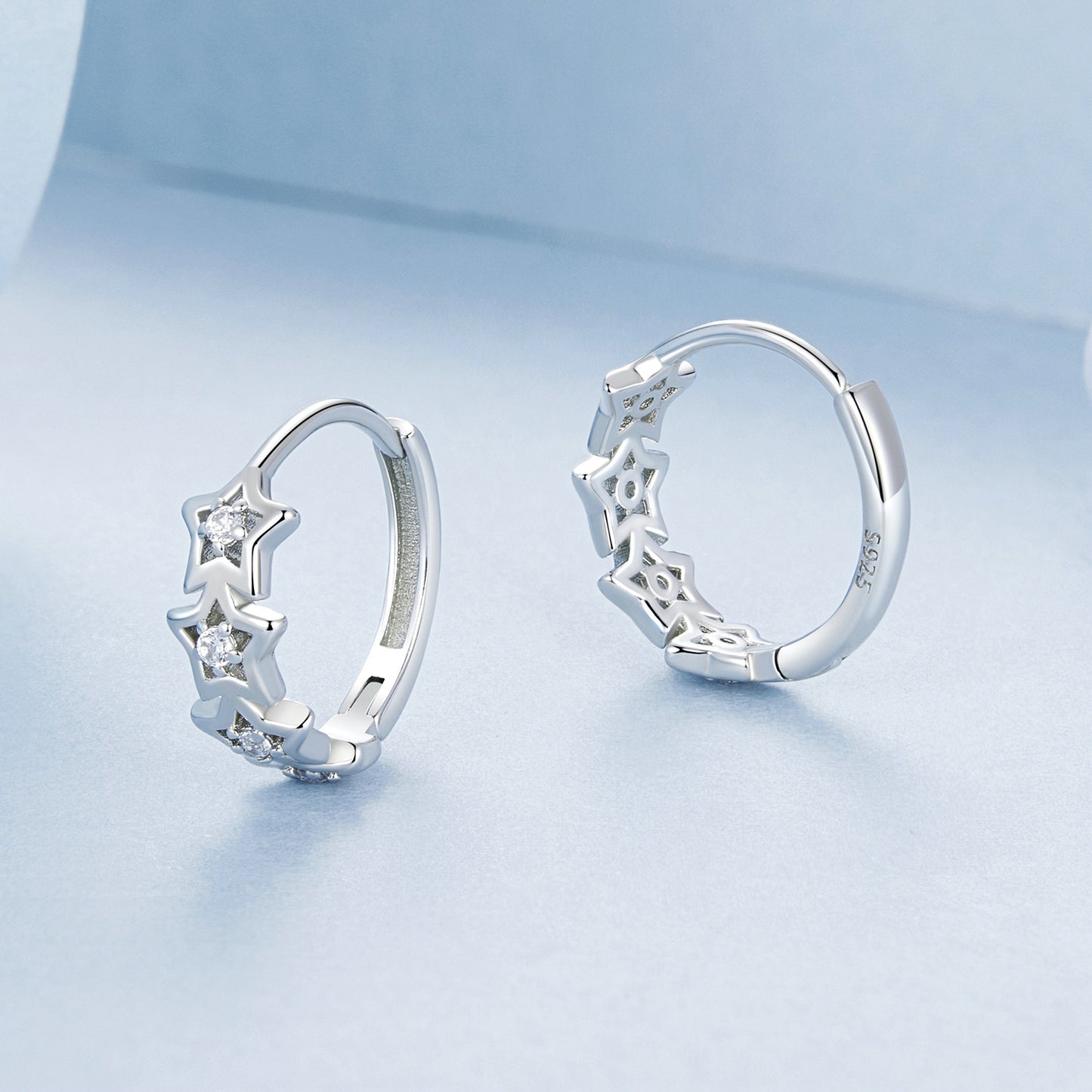 Hoop Huggie Earrings Shining Stars S925 CZ Stones