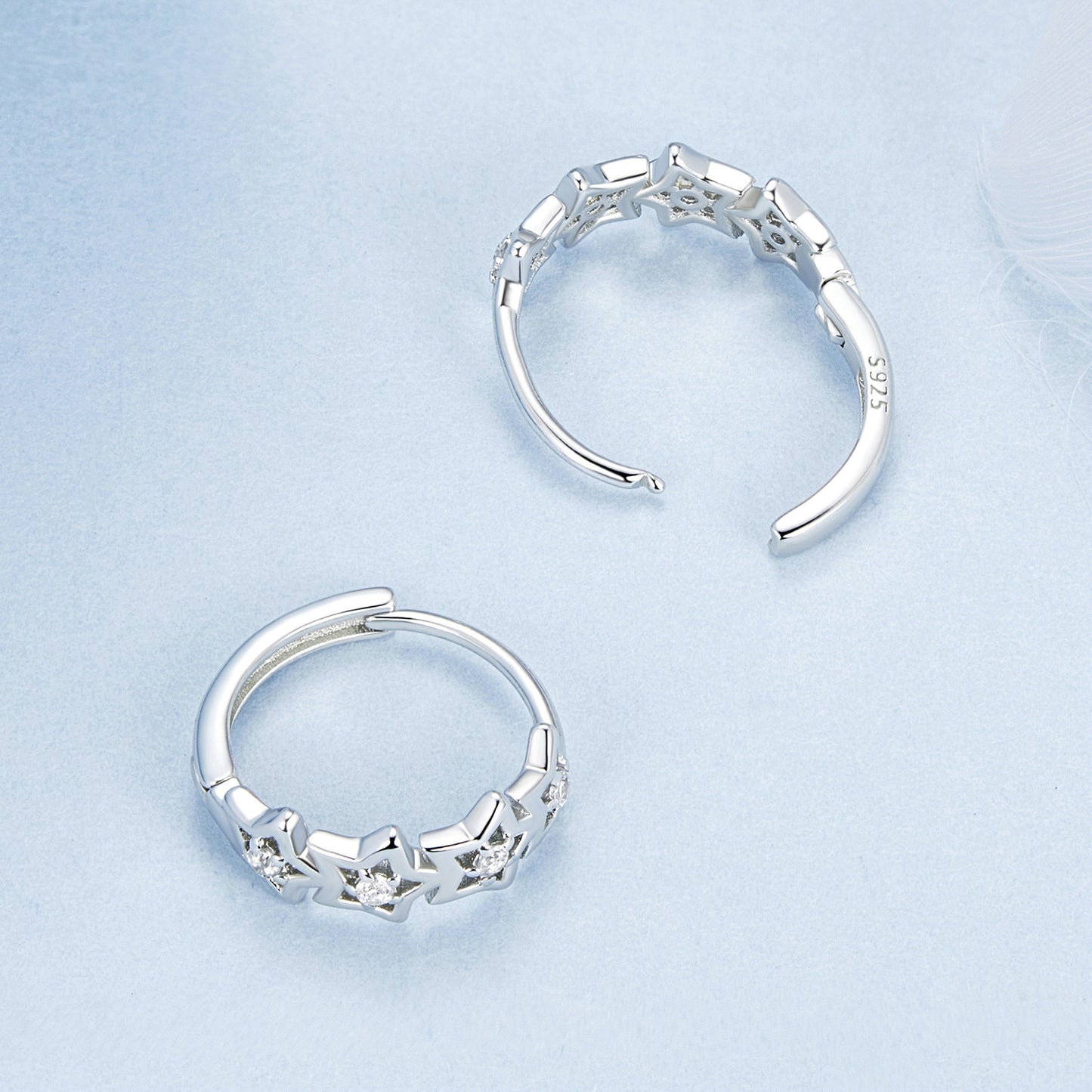 Hoop Huggie Earrings Shining Stars S925 CZ Stones