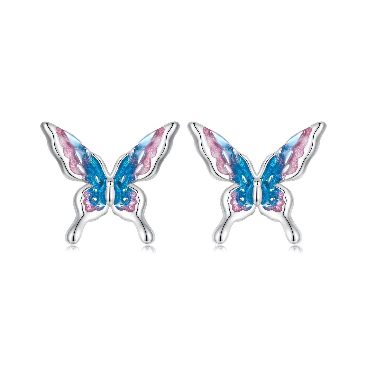 Stud Earrings Butterfly Pink Blue Gradient S925 Silver