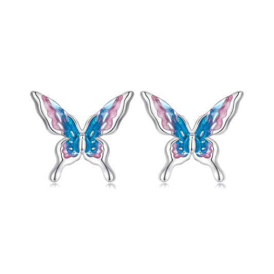 Stud Earrings Butterfly Pink Blue Gradient S925 Silver