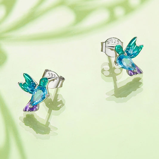 Stud Earrings Cute Bird S925 Silver