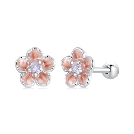 Stud Earring Cherry Blossoms Gradient Pink S925 Silver