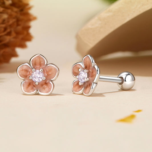 Stud Earring Cherry Blossoms Gradient Pink S925 Silver