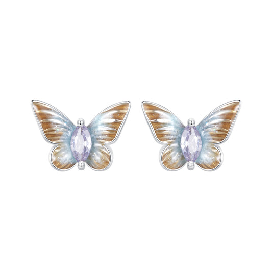 Stud Earrings Elegant Butterfly Gradient Enamel S925 Silver