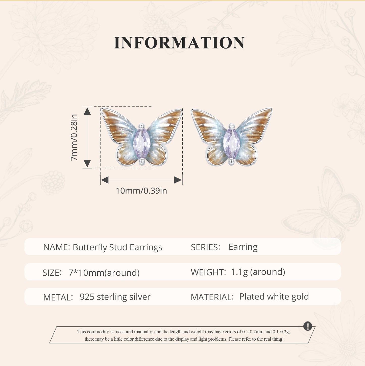 Stud Earrings Elegant Butterfly Gradient Enamel S925 Silver