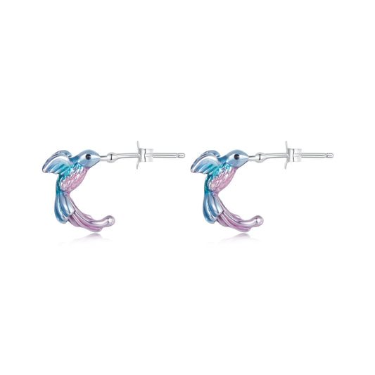 Stud Earrings Kingfisher Blue Purple Gradient S925 Silver