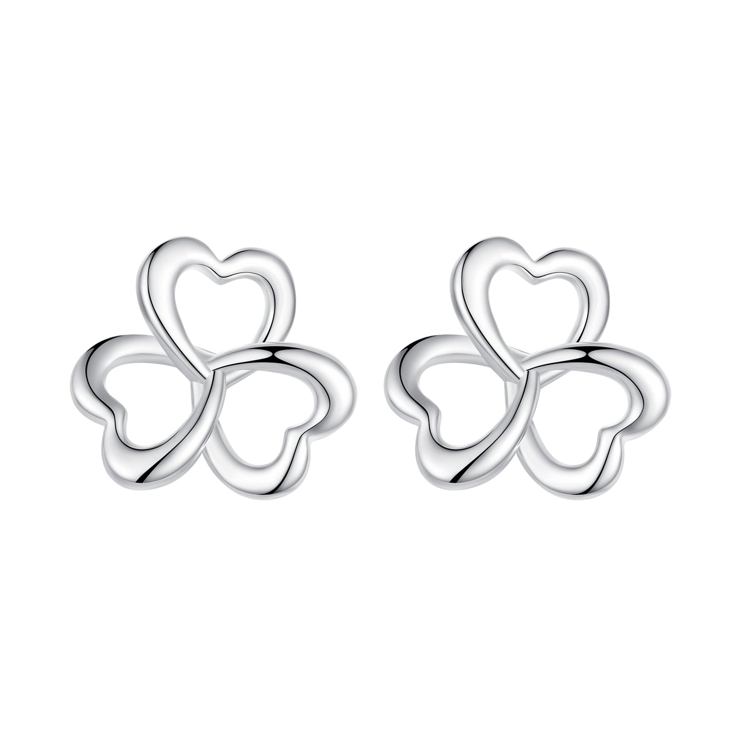 Stud Earrings Three-Leaf Clovers Openwork S925 Silver