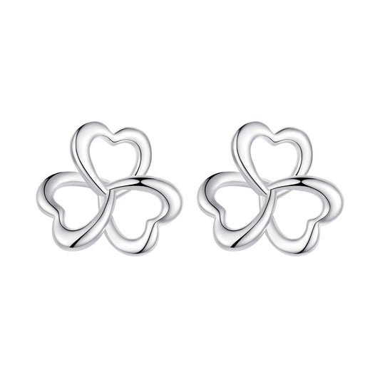 Stud Earrings Three-Leaf Clovers Openwork S925 Silver