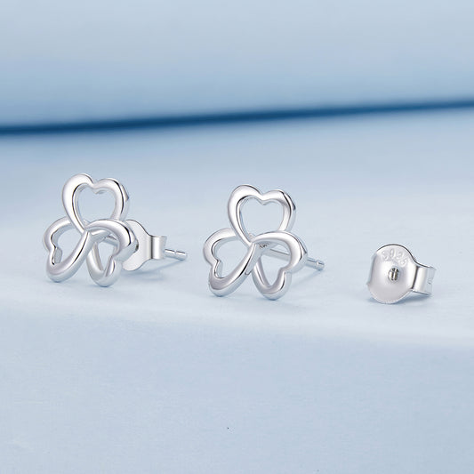 Stud Earrings Three-Leaf Clovers Openwork S925 Silver