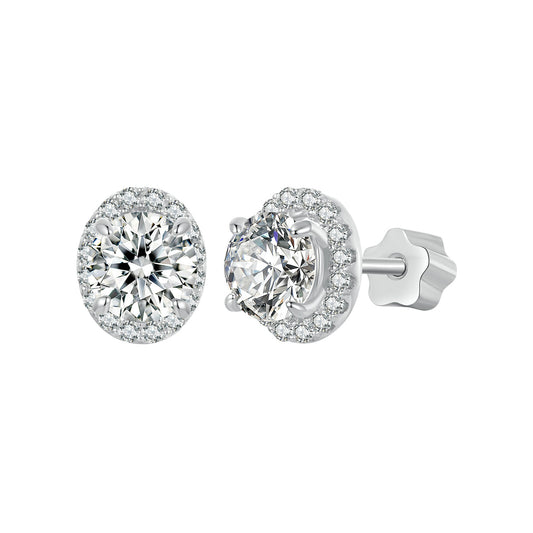 Stud Earrings Dazzling Moissanite 0.5ct Oval Halo S925 Silver