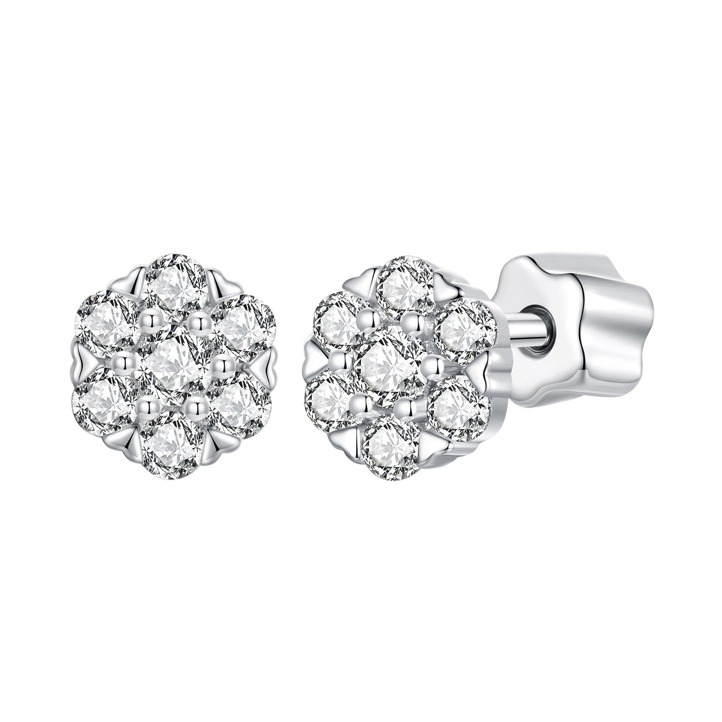 Stud Earrings Shining Flower Moissanite Stones S925 Silver