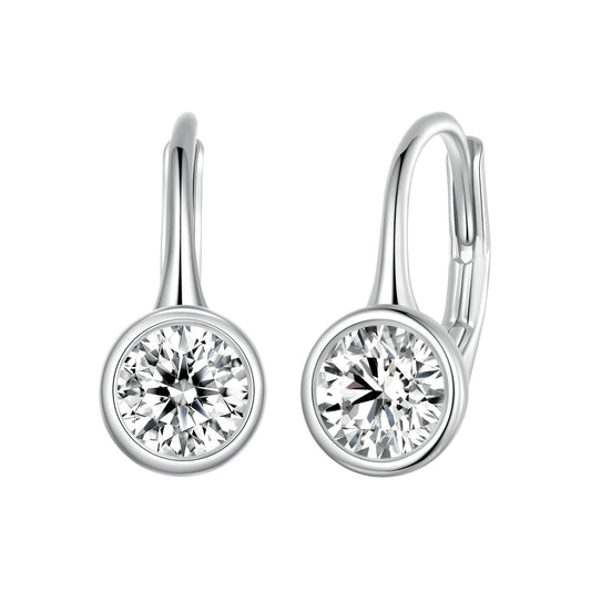 Hoop Earrings Simple Round Cut Moissanite 0.5ct S925 Silver