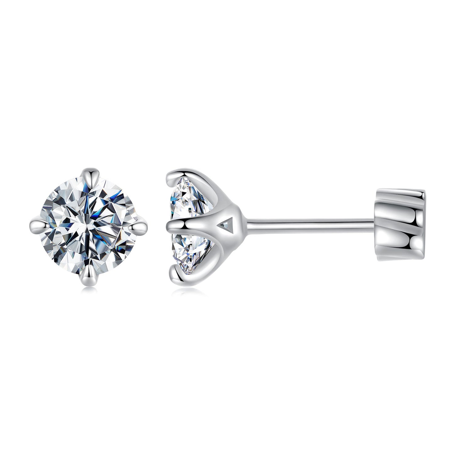 Stud Earrings Classic Round Cut Moissanite S925 Silver 0.5ct/0.1ct