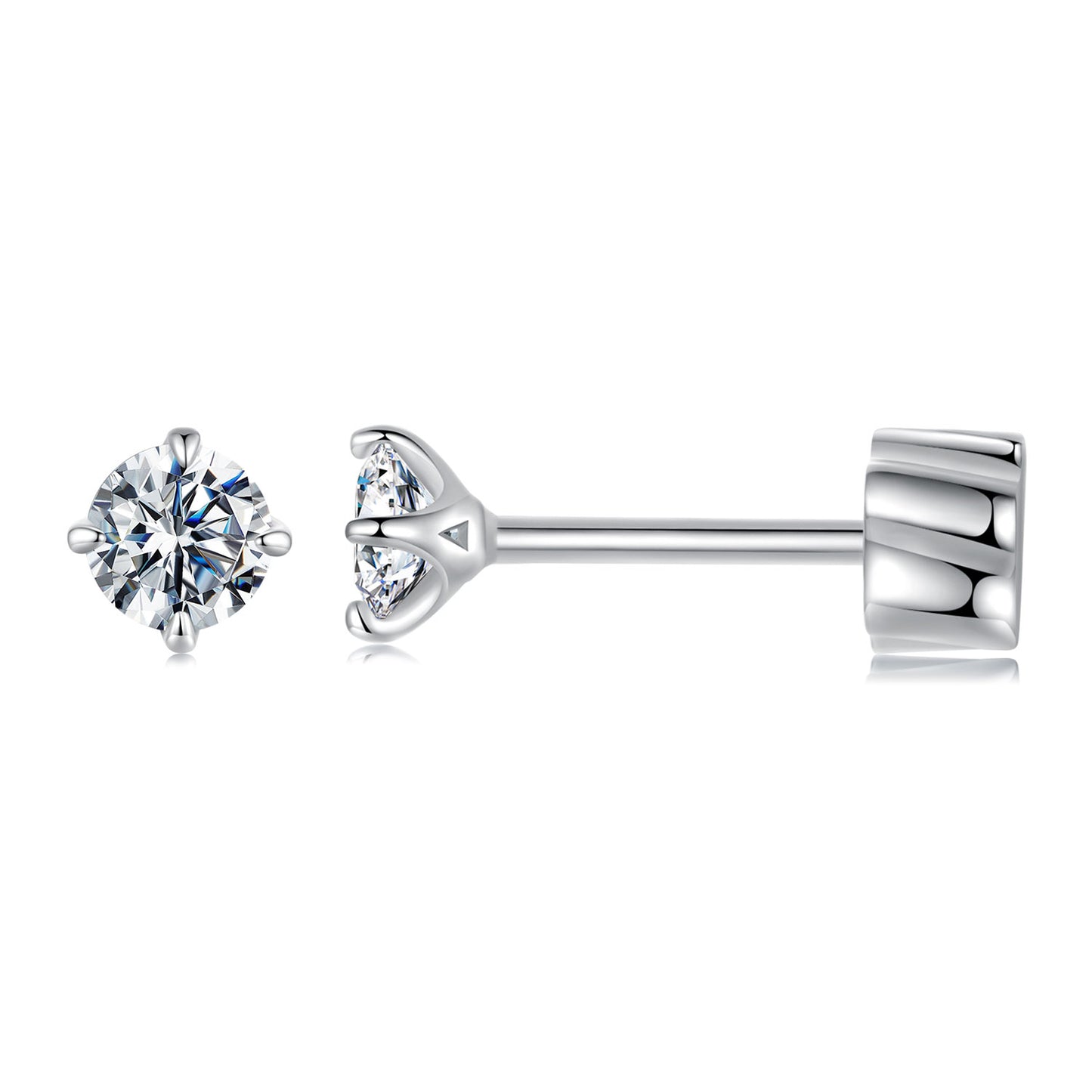 Stud Earrings Classic Round Cut Moissanite S925 Silver 0.5ct/0.1ct