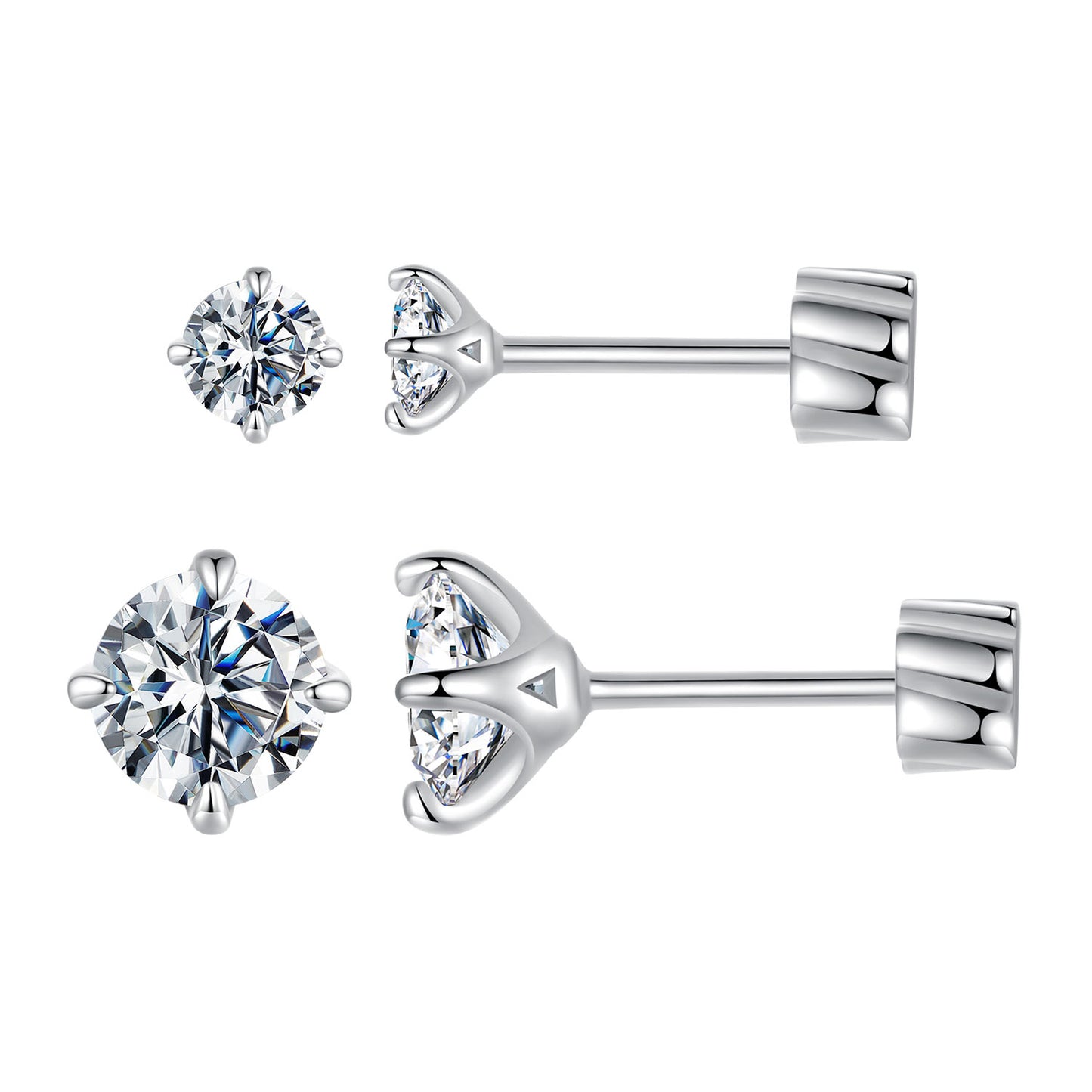 Stud Earrings Classic Round Cut Moissanite S925 Silver 0.5ct/0.1ct