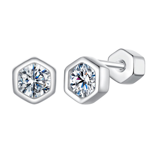 Stud Earrings Classic Moissanite Hexagon S925 Silver