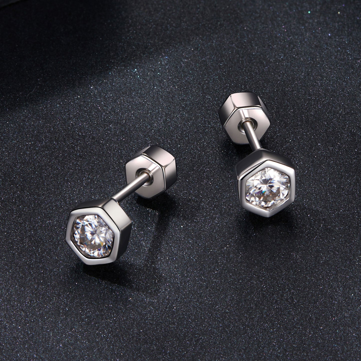 Stud Earrings Classic Moissanite Hexagon S925 Silver