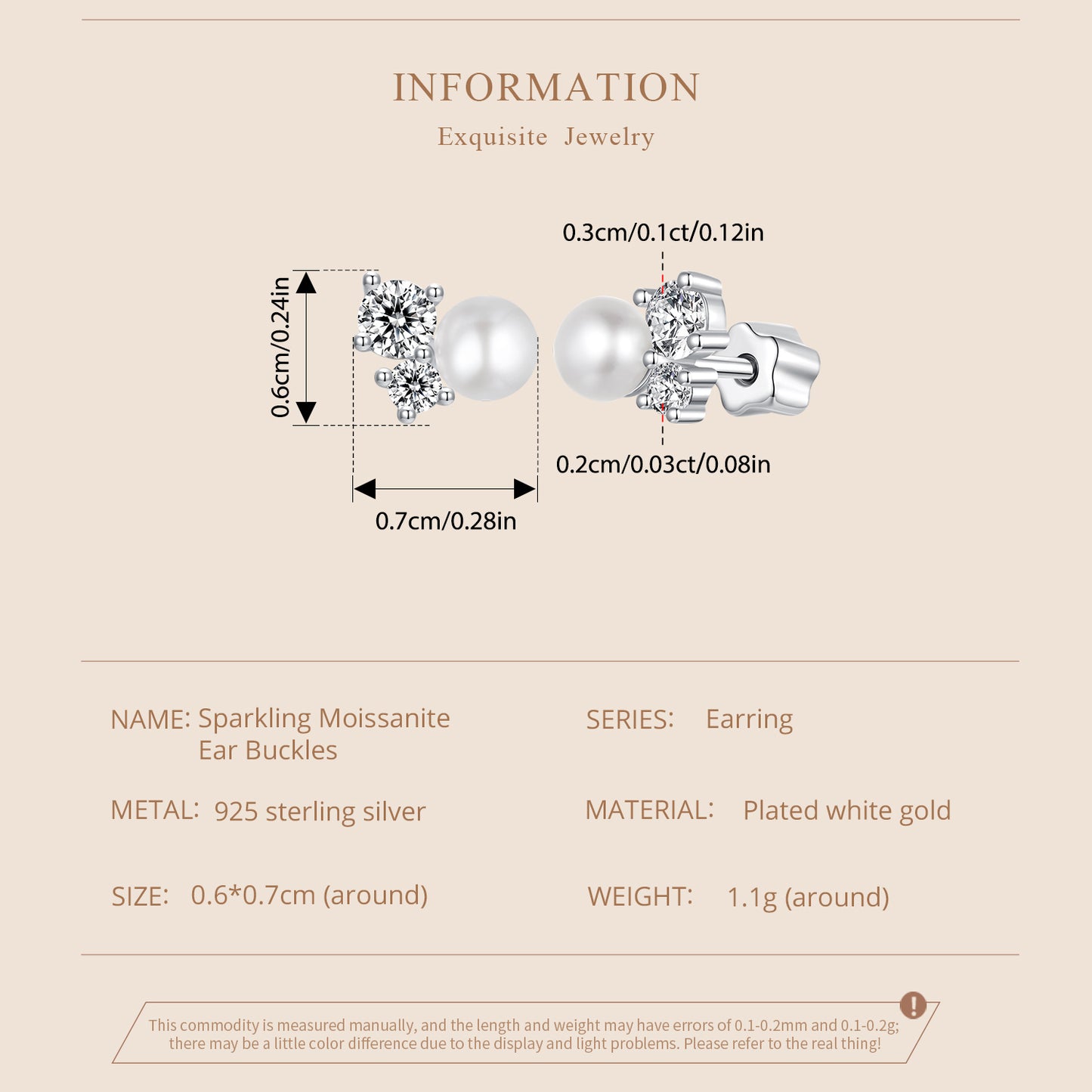 Stud Earrings Moissanite With Pearl S925 Silver