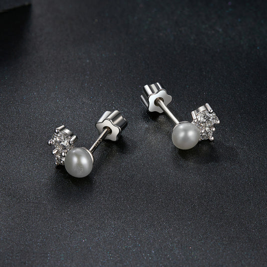 Stud Earrings Moissanite With Pearl S925 Silver