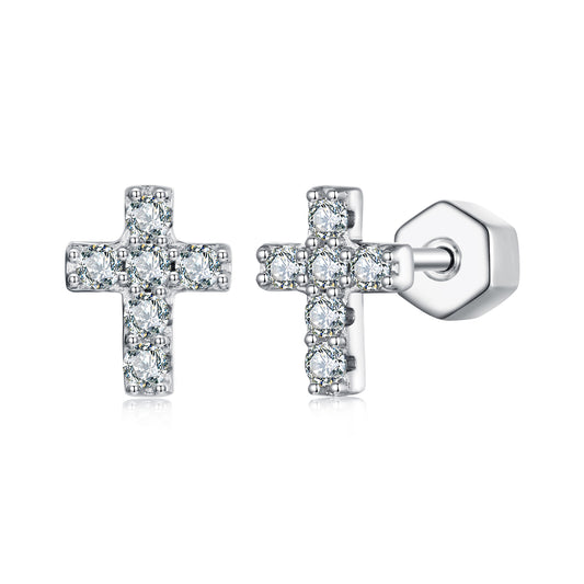 Stud Earrings Bright Cross S925 Silve With Moissanite Stones 0.015ct