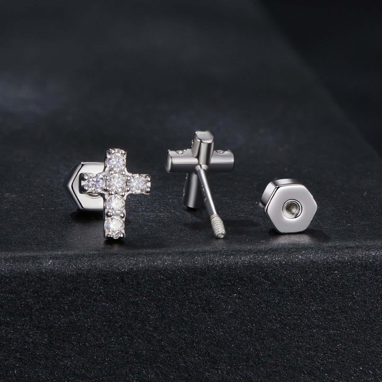 Stud Earrings Bright Cross S925 Silve With Moissanite Stones 0.015ct