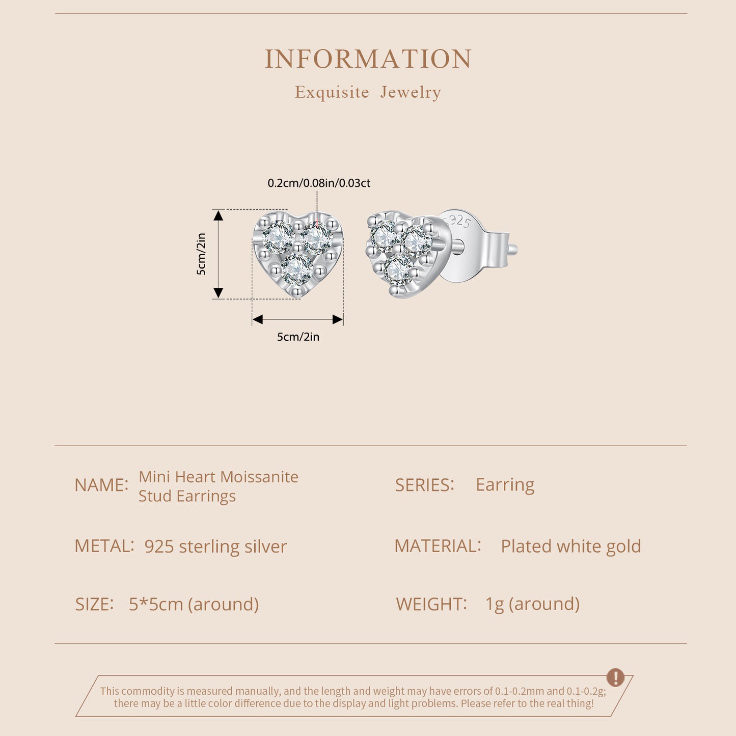 Stud Earrings Heart Shape With 0.3ct Moissanite Stones S925 Silver