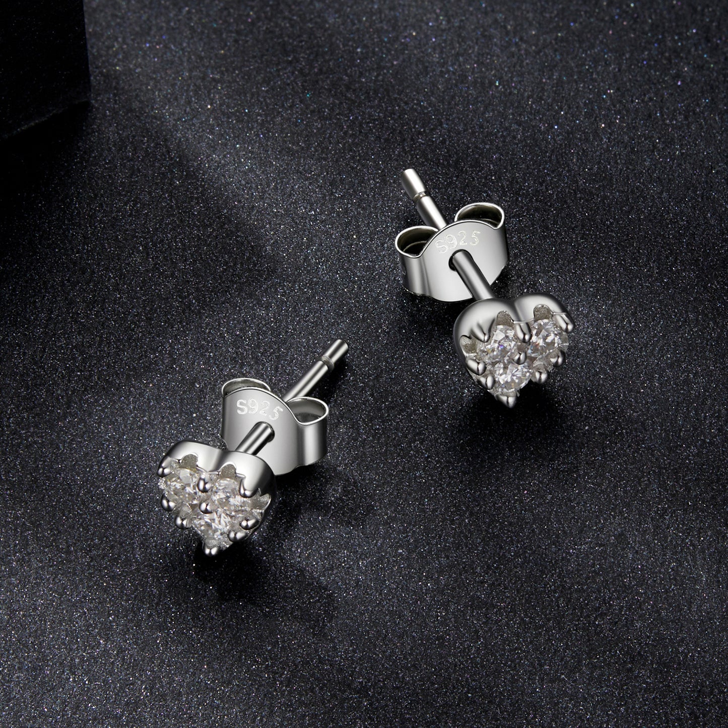 Stud Earrings Heart Shape With 0.3ct Moissanite Stones S925 Silver