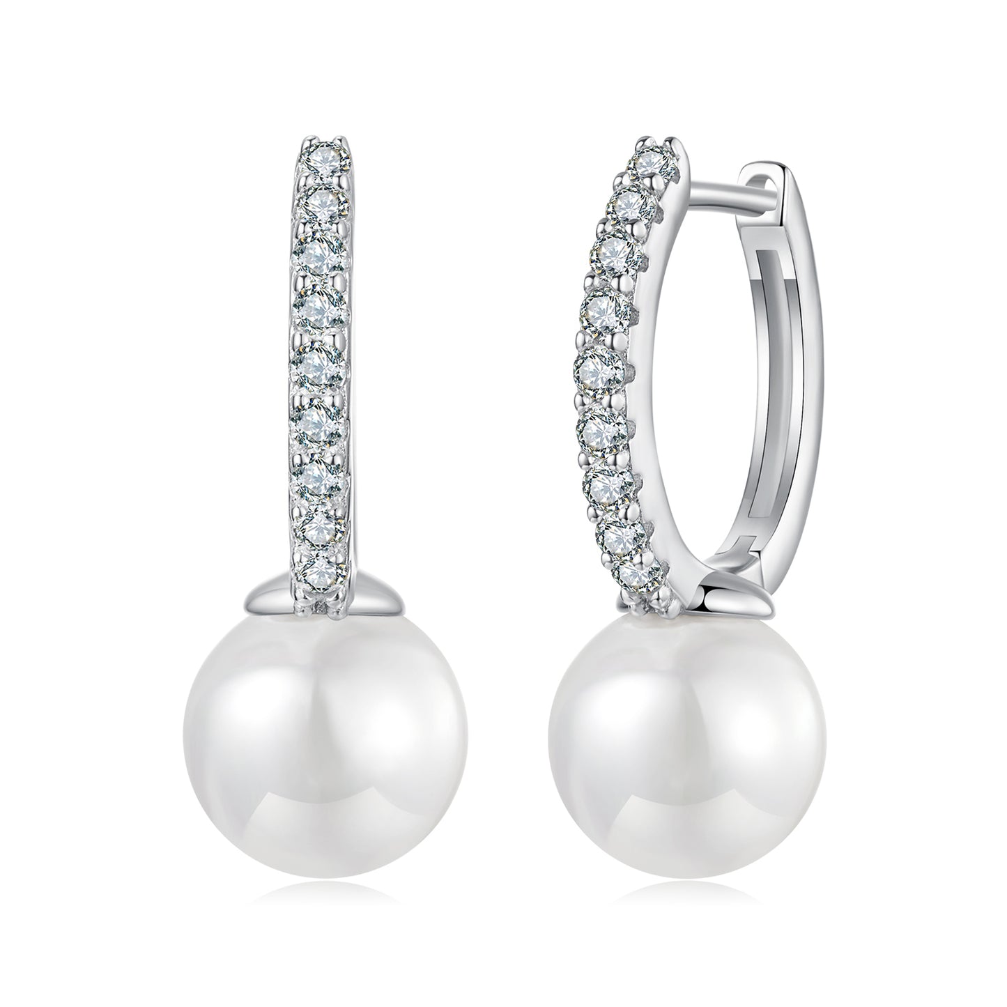 Hoop Earrings Shining Moissanite Stones And Pearl S925 Silver