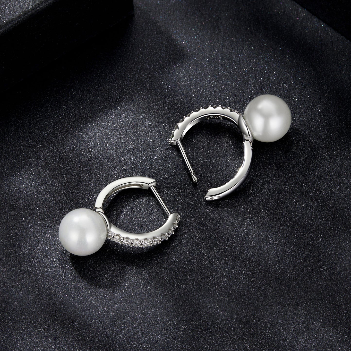 Hoop Earrings Shining Moissanite Stones And Pearl S925 Silver