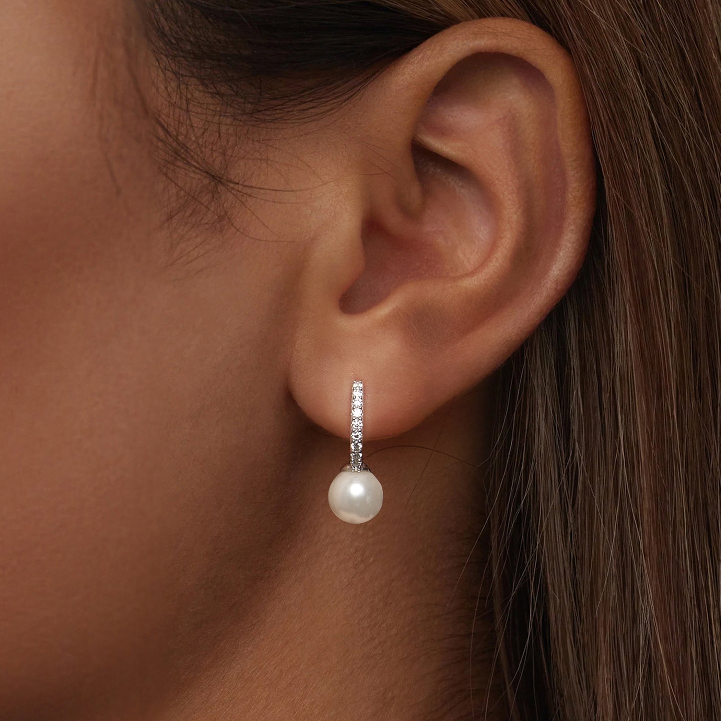 Hoop Earrings Shining Moissanite Stones And Pearl S925 Silver