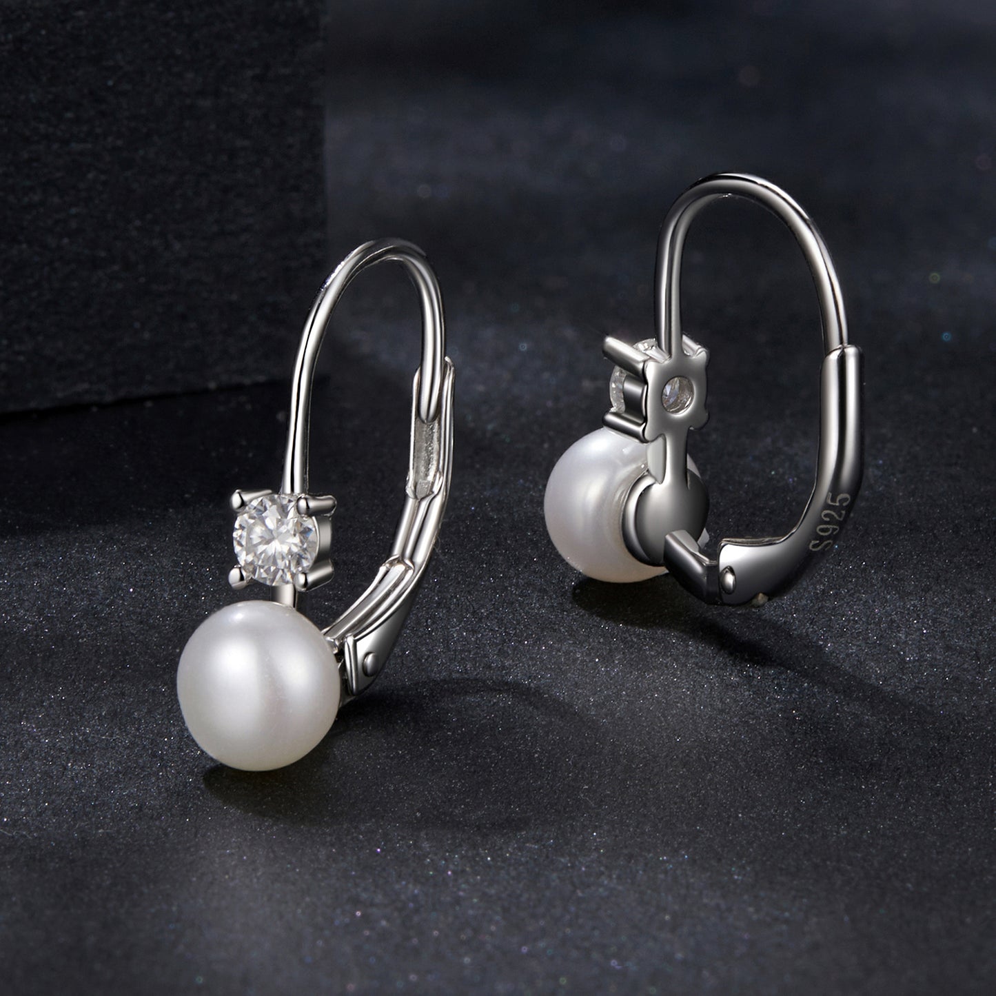 Hoop Earrings Moissanite 0.1ct With Pearl S925 Silver