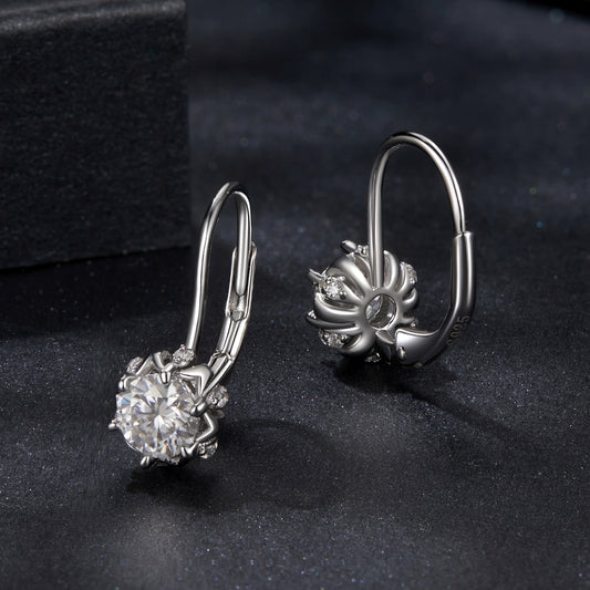 Hoop Earrings Shining Flower Bud 0.5ct Moissanite S925 Silver