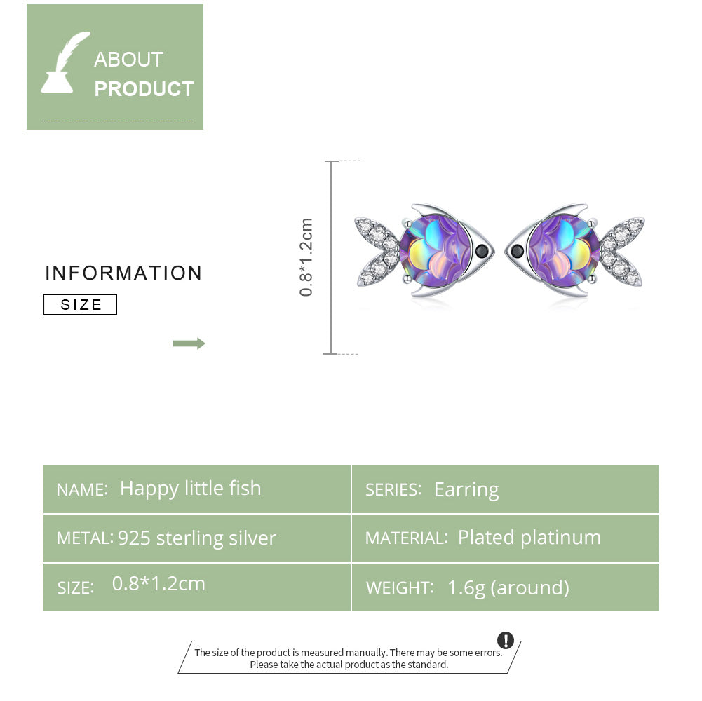 Stud Earrings Happy Fish S925 Silver Resin Craft