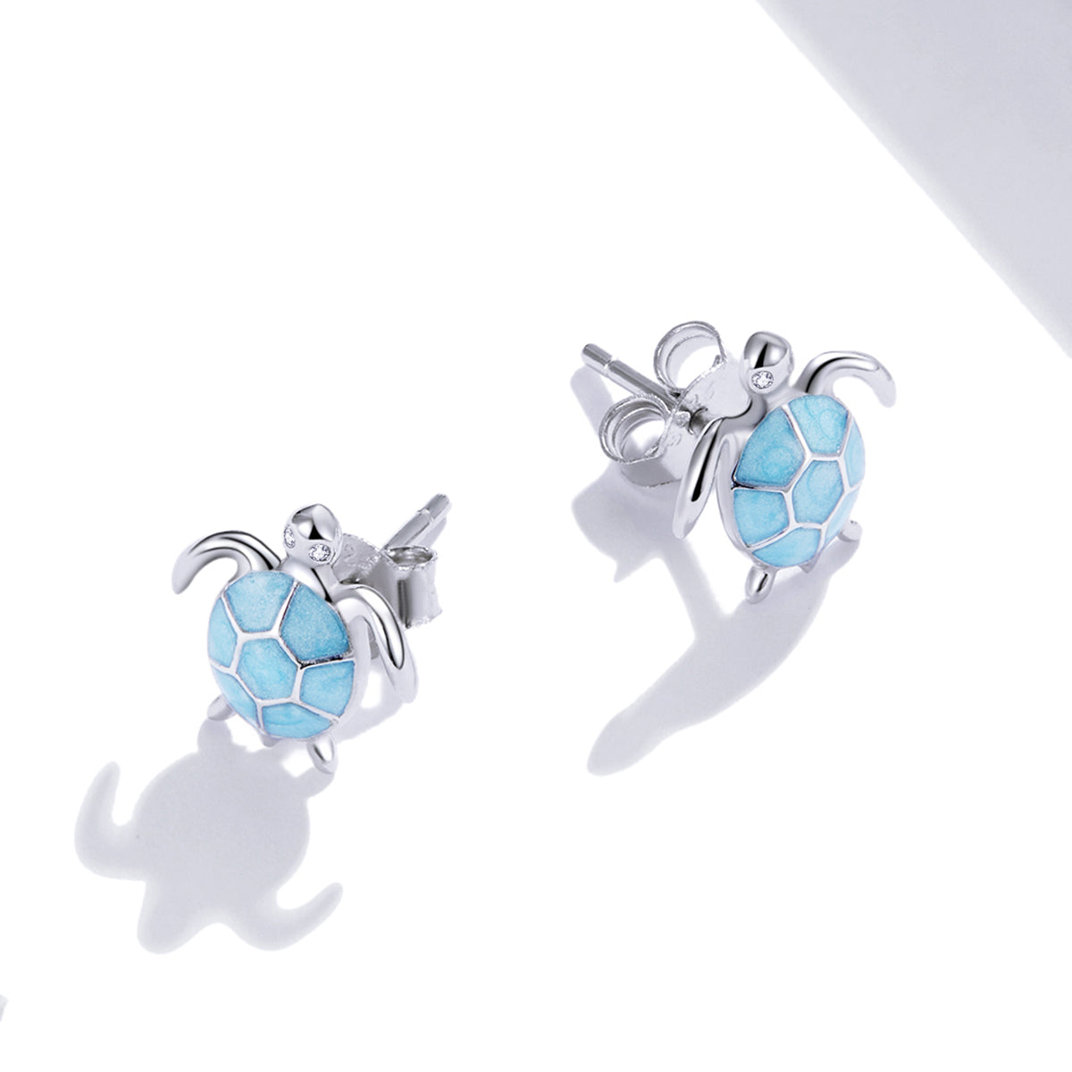 Boucles d'oreilles Puces Tortue de Mer Argent S925