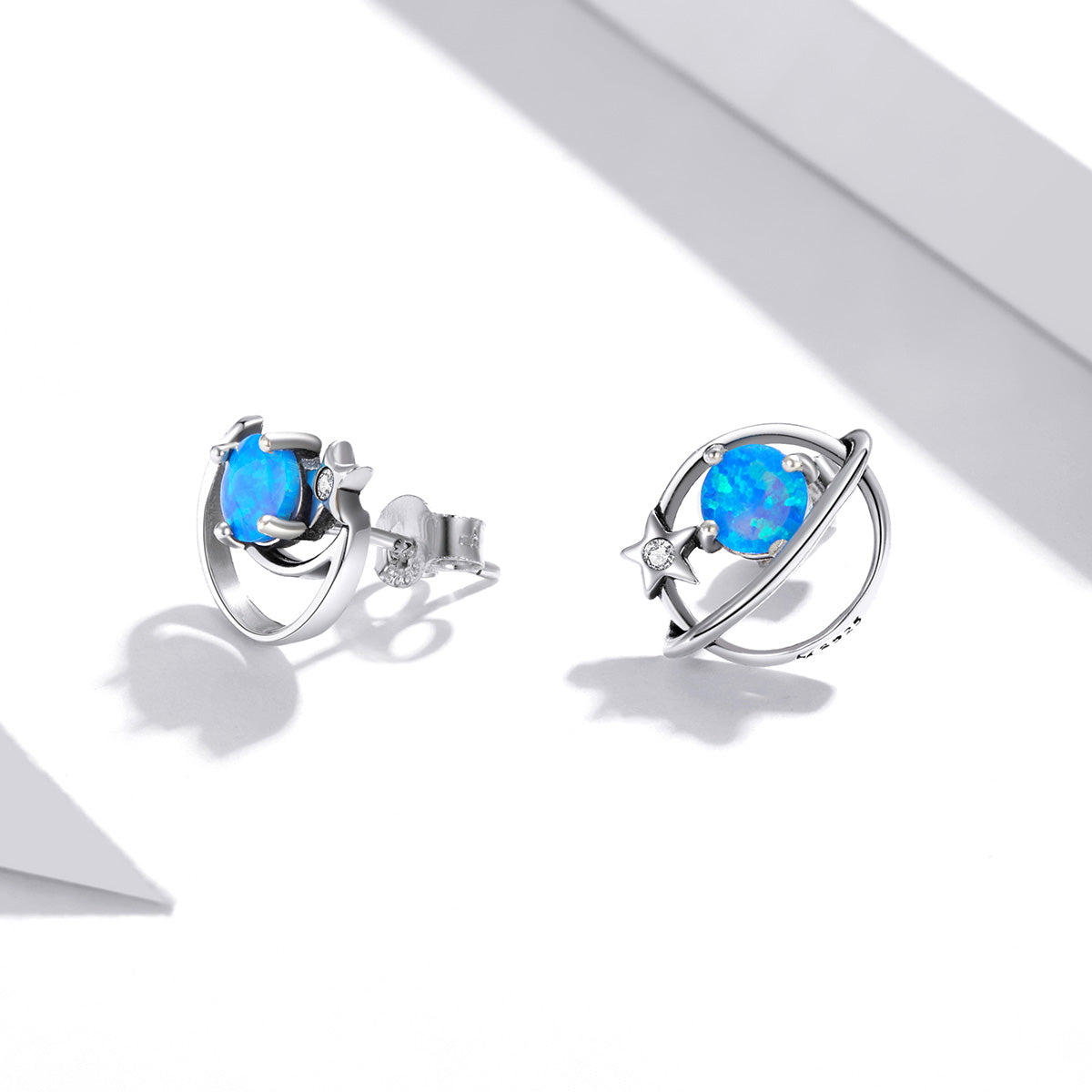 Stud Earrings Mysterious Planet S925 Silver With Opal