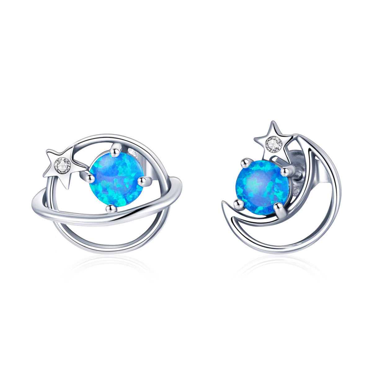 Stud Earrings Mysterious Planet S925 Silver With Opal