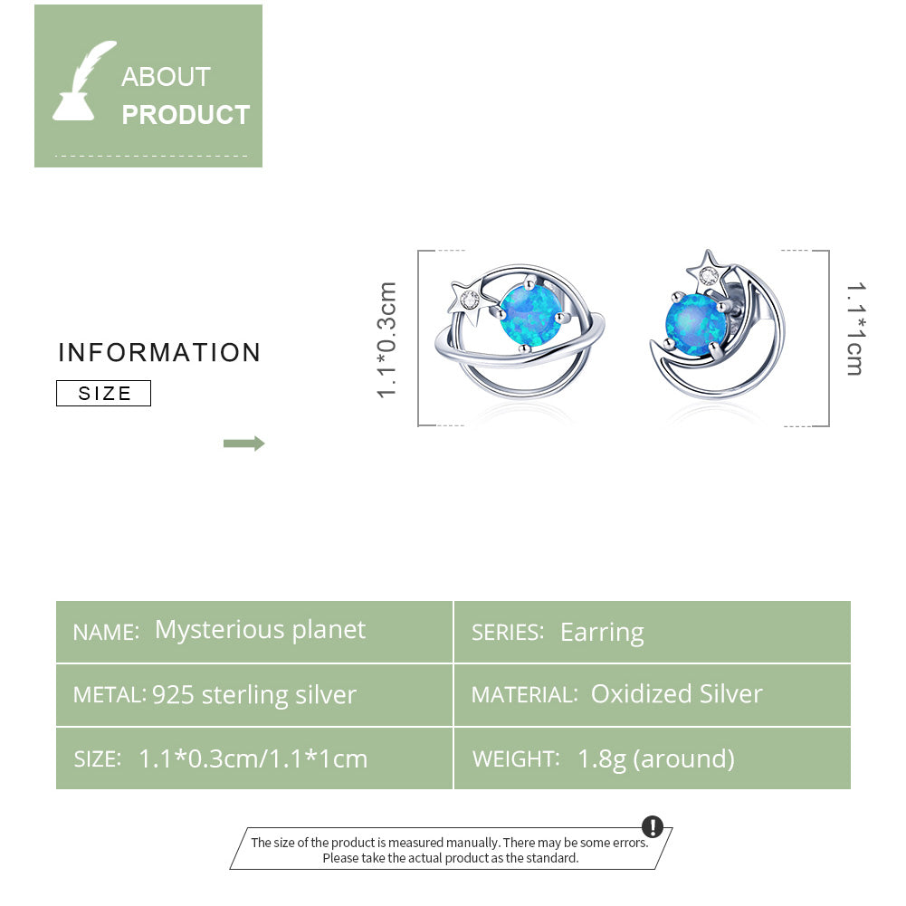 Boucles D'oreilles Puces Planète Mystérieuse Argent S925 Avec Opale