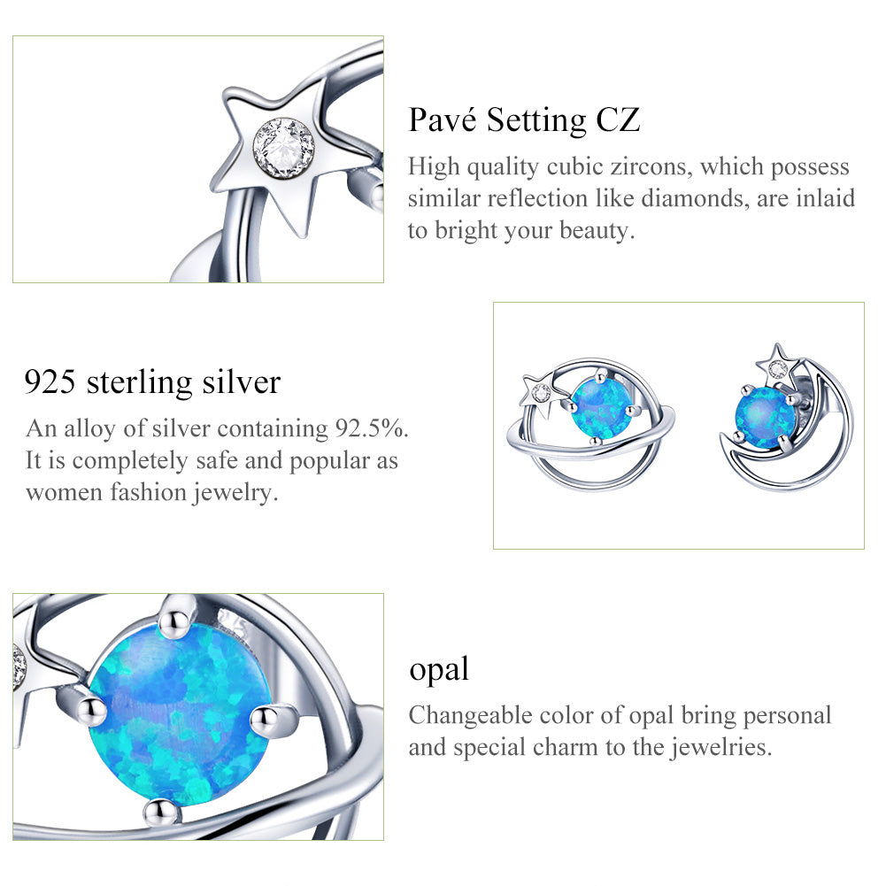 Stud Earrings Mysterious Planet S925 Silver With Opal