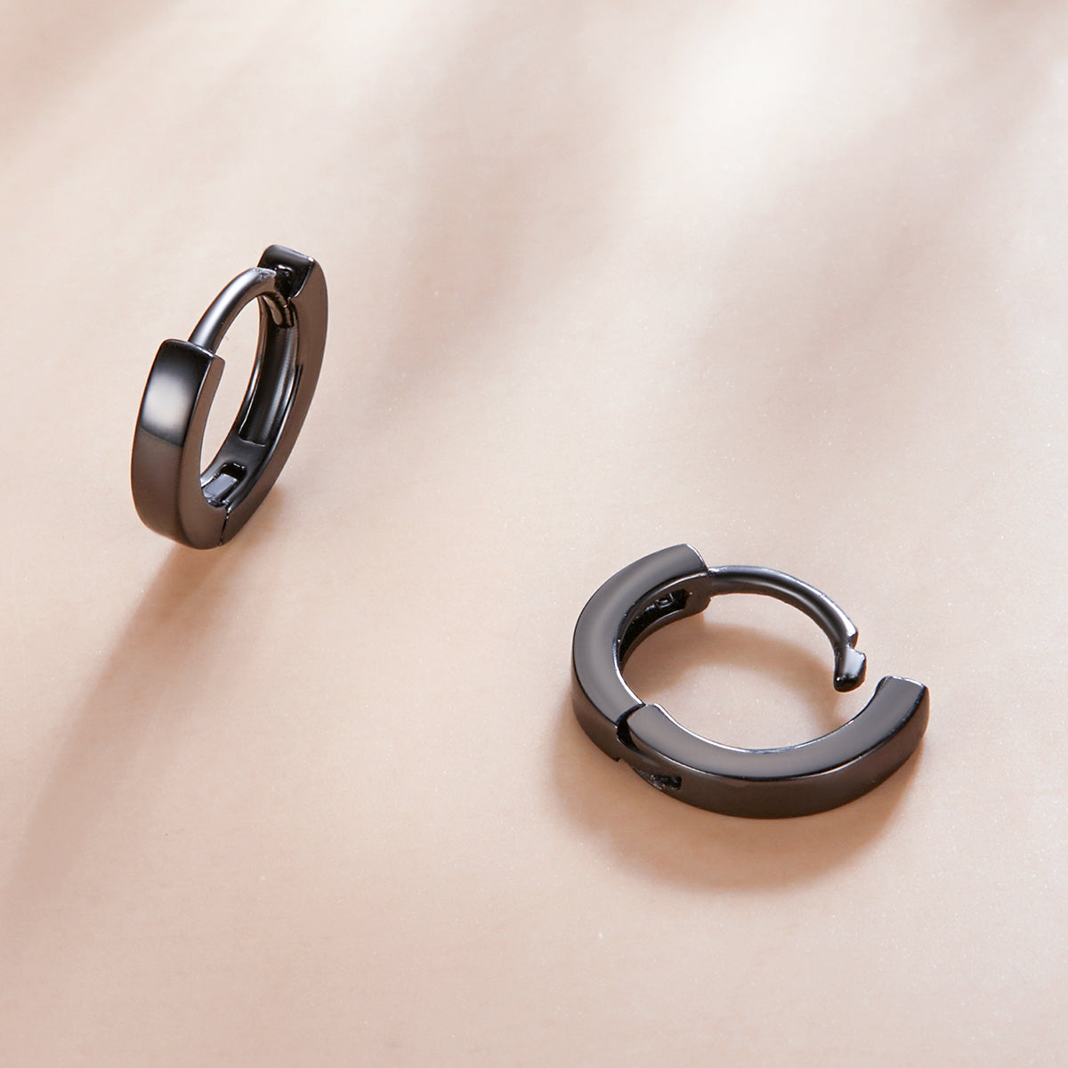 Hoop Earrings Simple Black 925 Silver