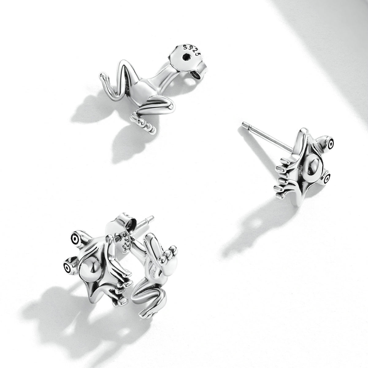 Stud Earrings Funny Frog 925 Silver