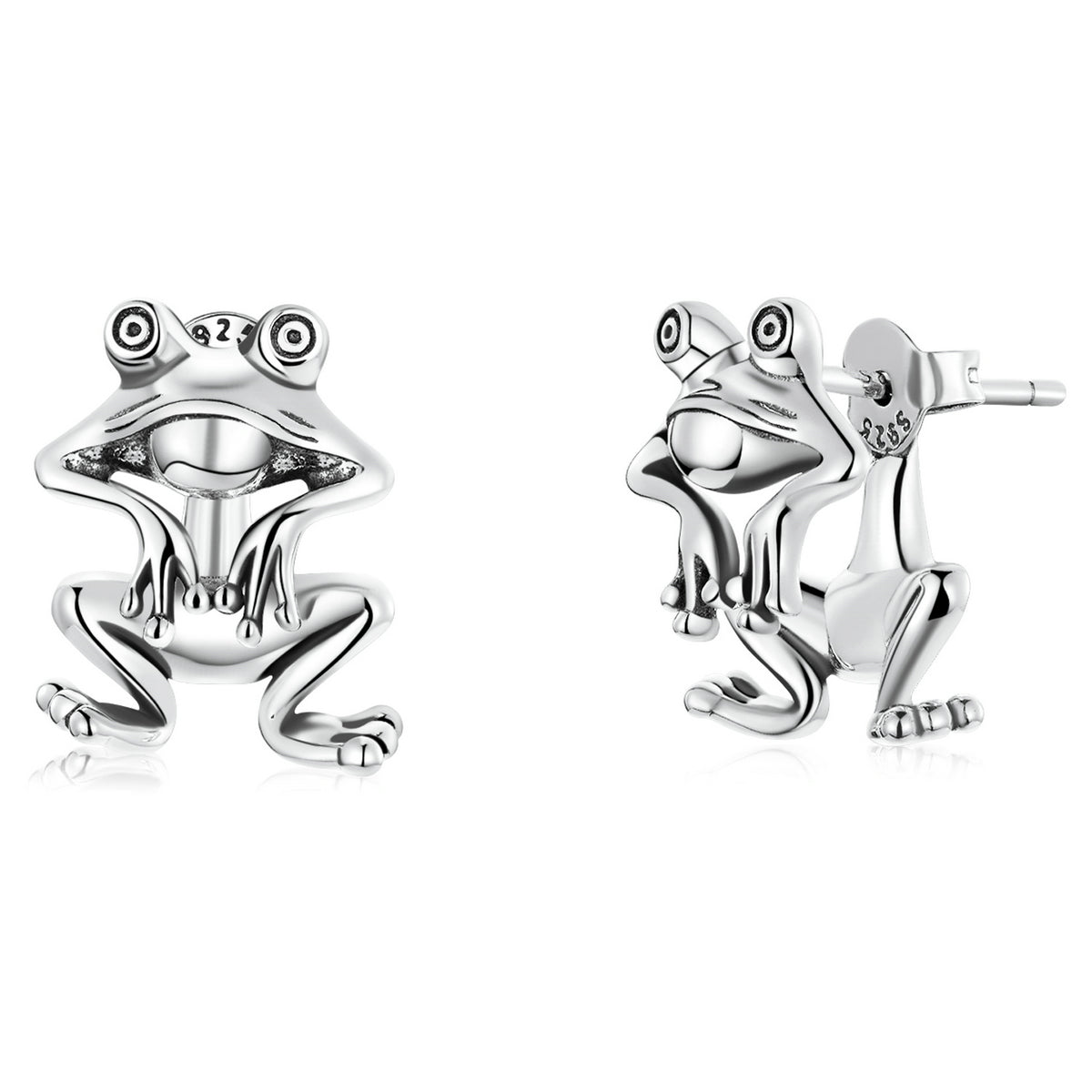 Stud Earrings Funny Frog 925 Silver