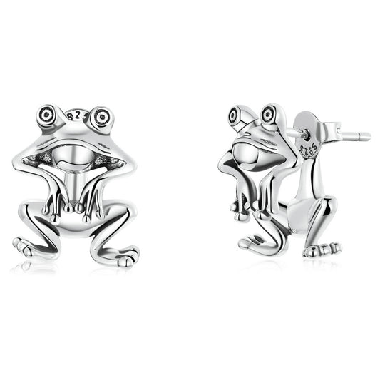 Boucles d'oreilles puces grenouille drôle en argent 925