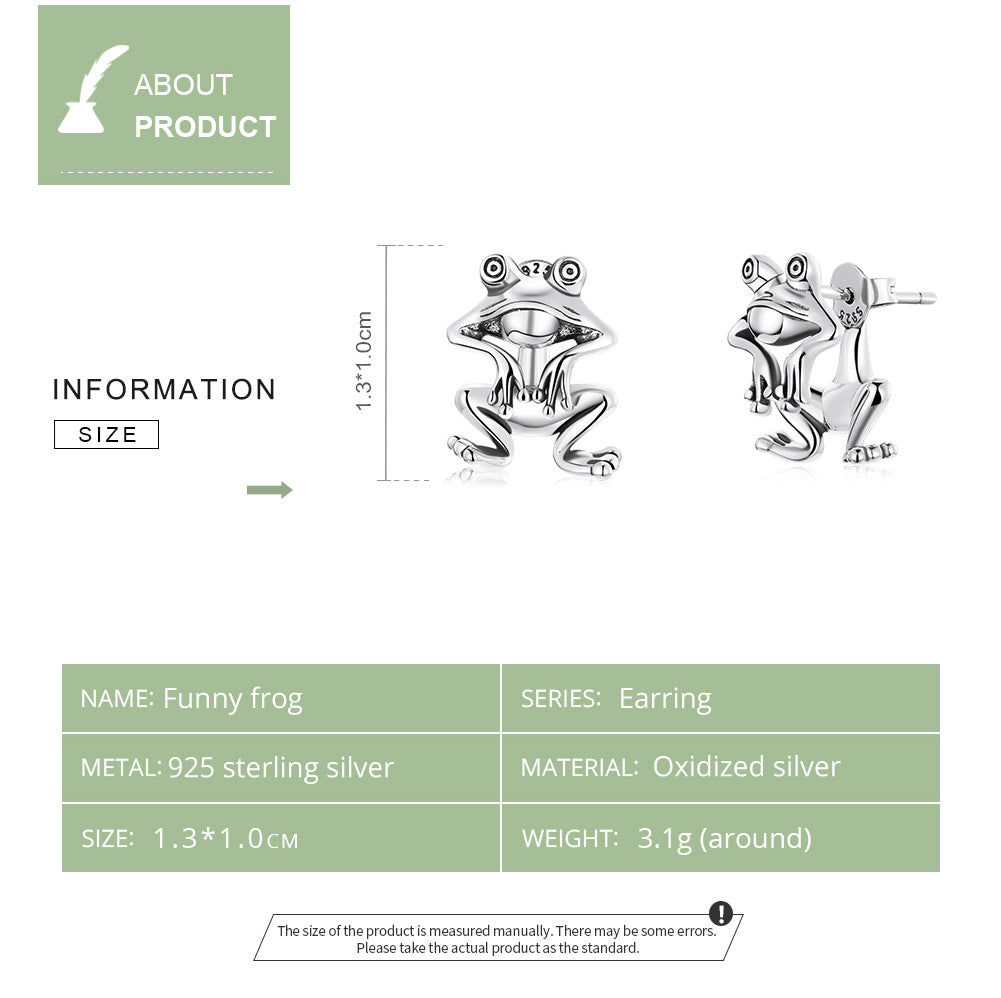 Stud Earrings Funny Frog 925 Silver